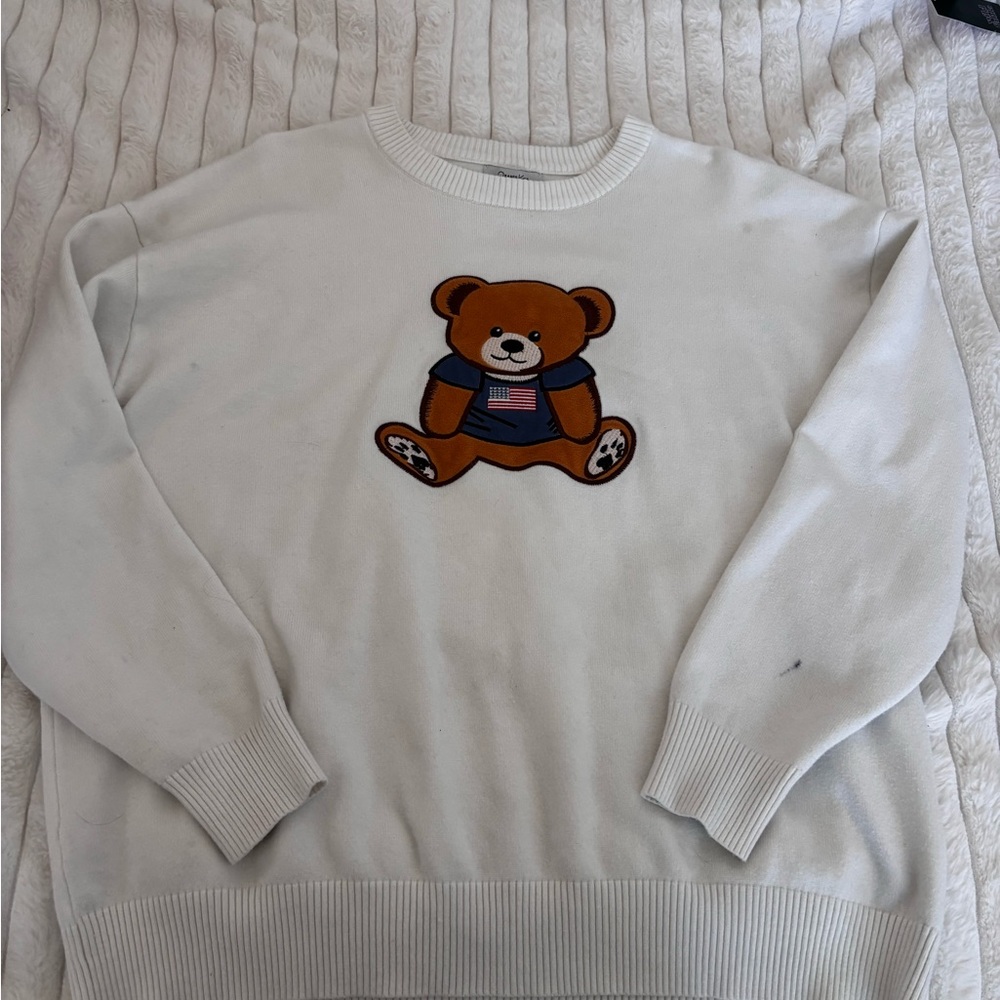 White Sweater with Bear Design